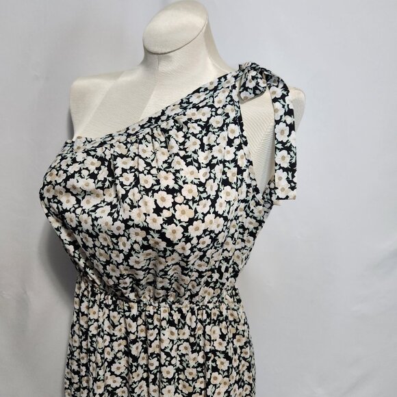 PrettyGarden Black Floral Print One-Shoulder Dress Size L - Picture 5 of 13
